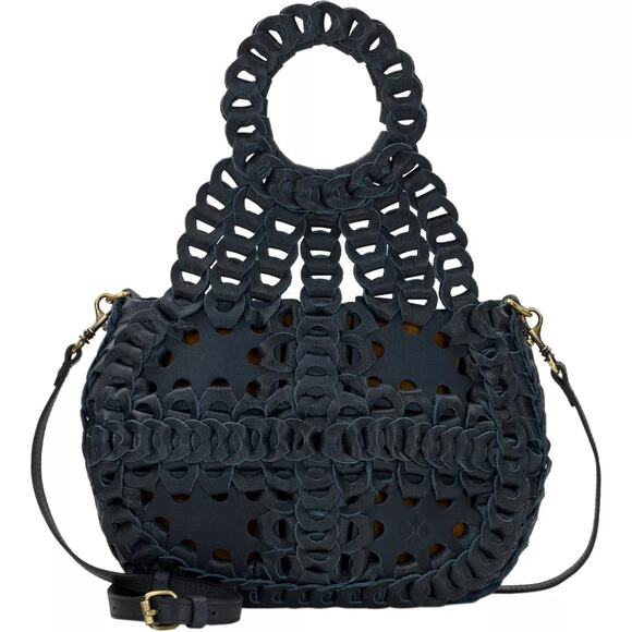 Patricia Nash Chainlink Leather Woven Tote Bag Ticci Dark Denim NWT Boho Slouchy - Picture 1 of 6